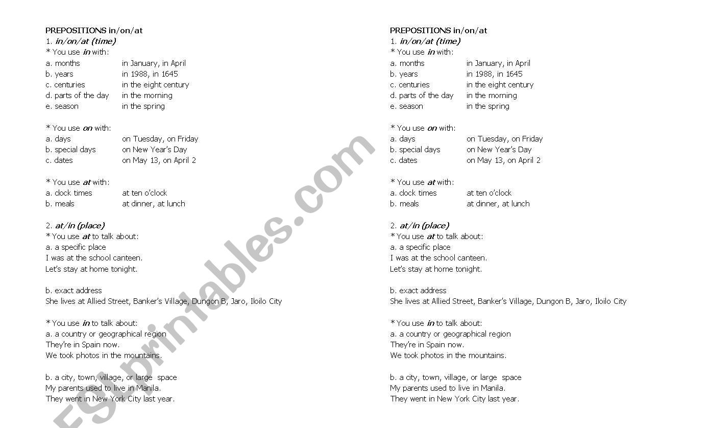 Prepositions worksheet