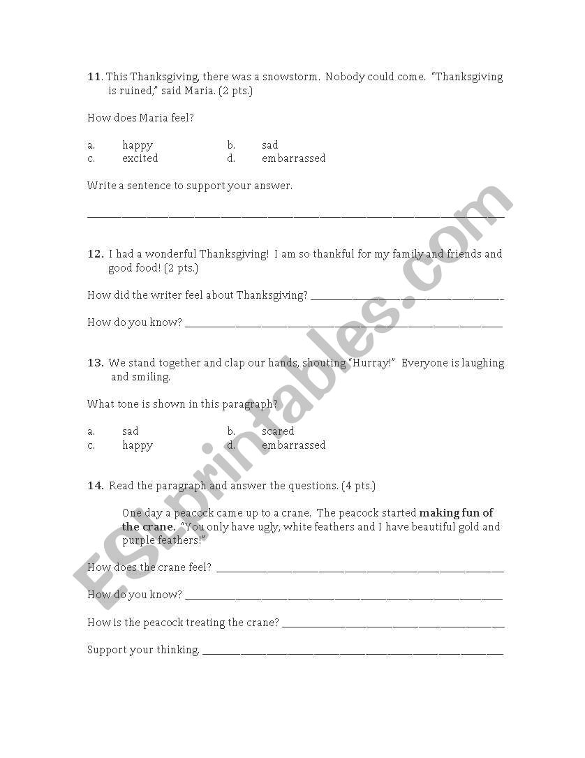 Tone Quiz worksheet