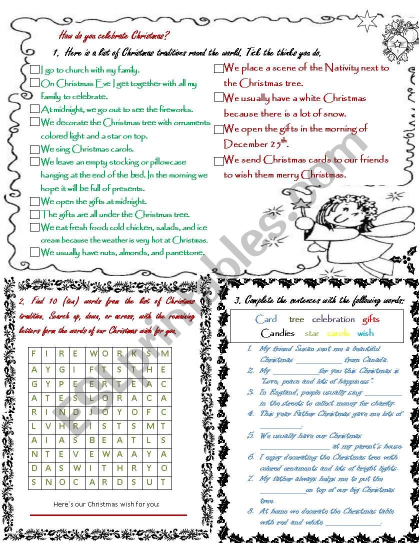 Cristmas round the world worksheet