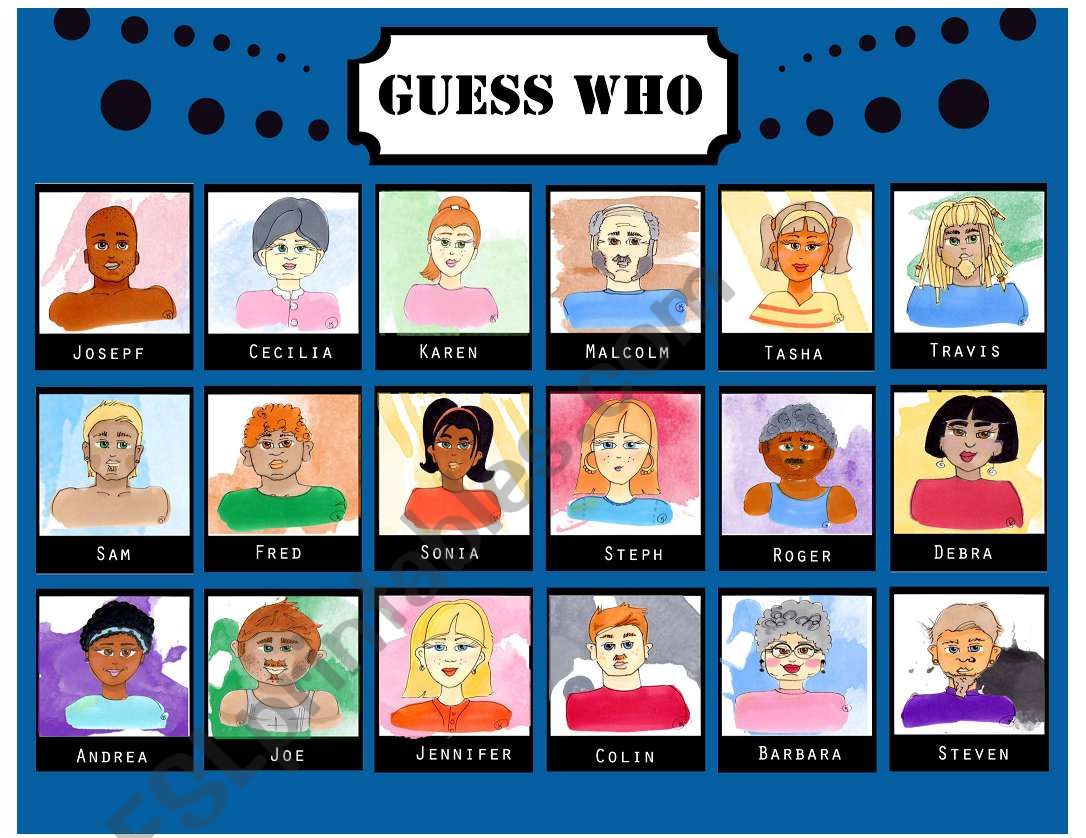 Guess Who 18 faces - 1/4 worksheet