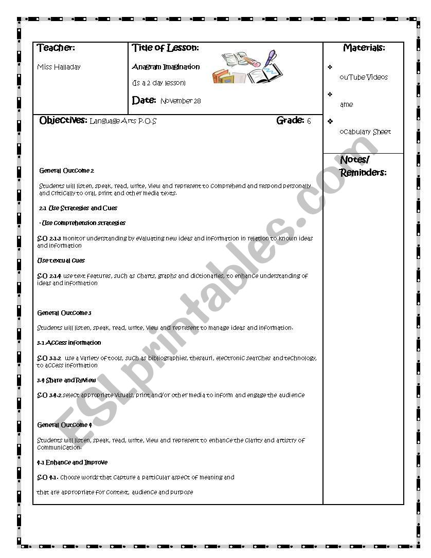 Anagrams and Palindromes worksheet