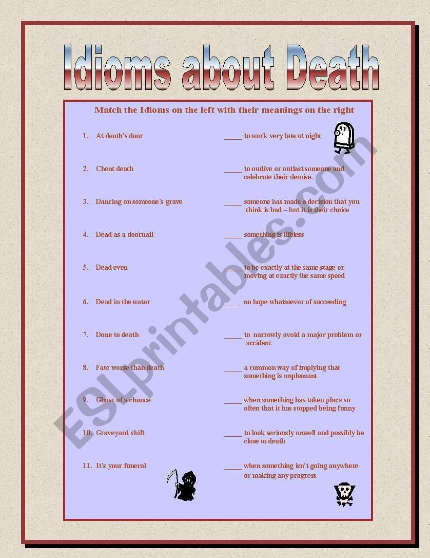 Death Idioms worksheet