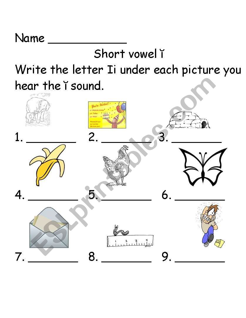 Short Ii sound worksheet