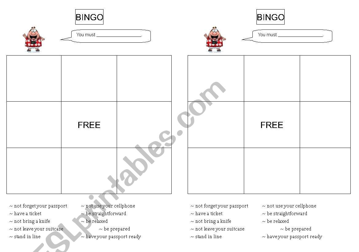 Immigration Rules BINGO worksheet