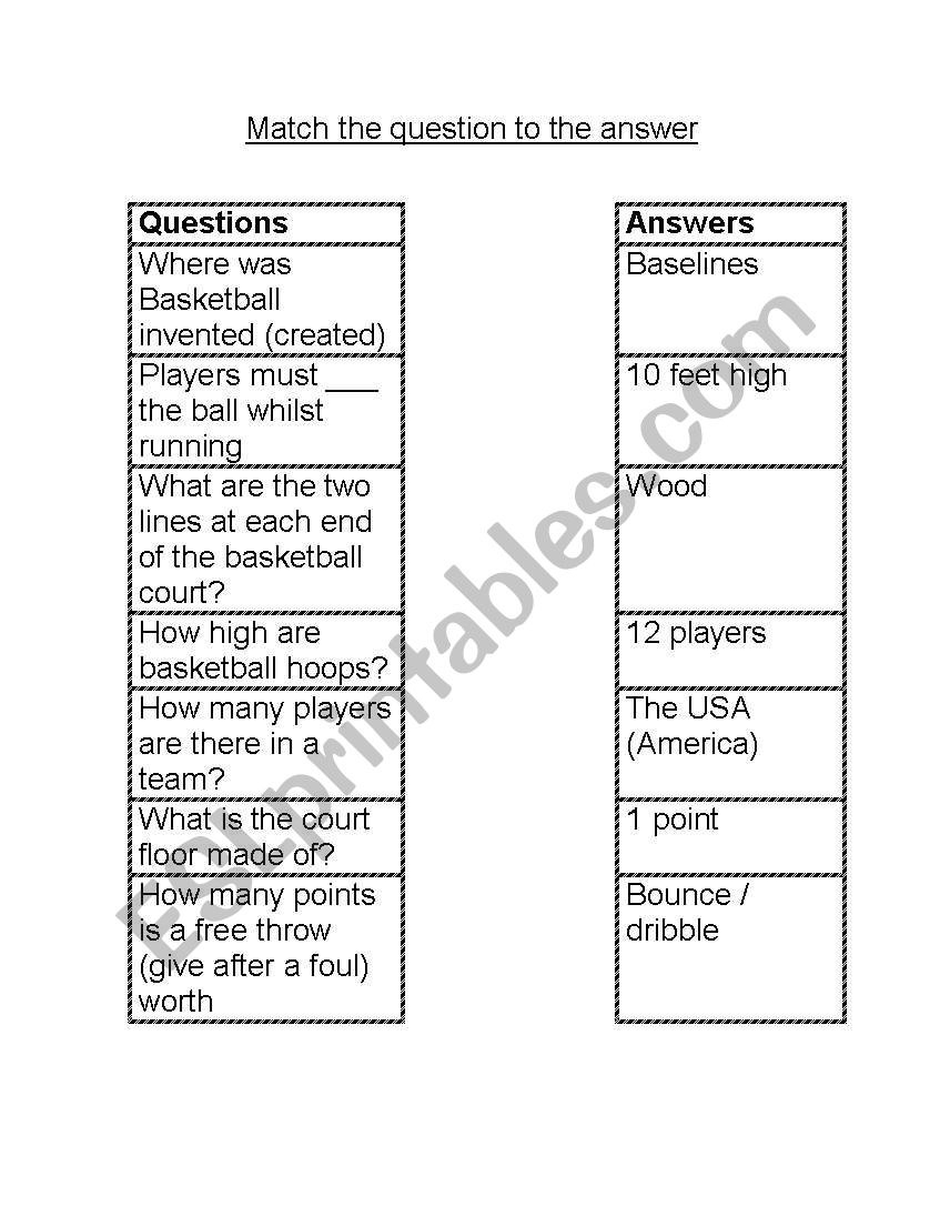 Basketball, match the question to the answer