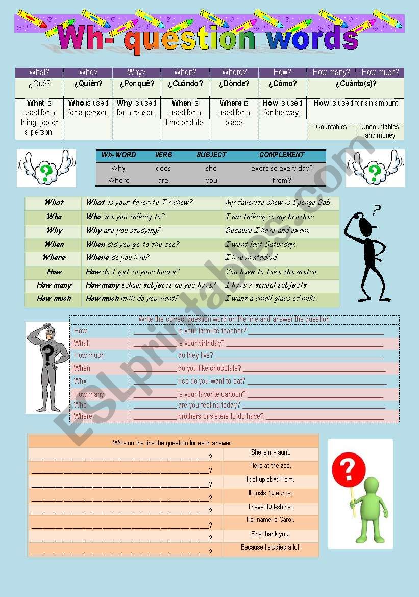 wh- question words  worksheet