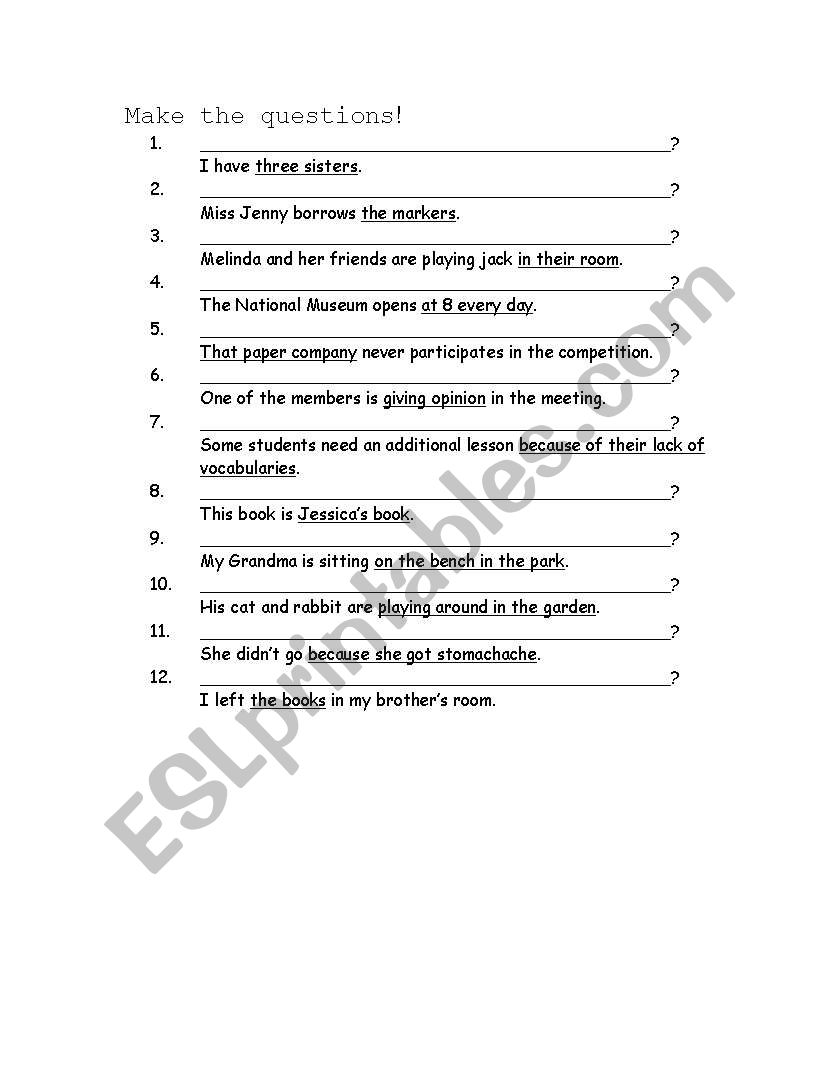 making questions worksheet