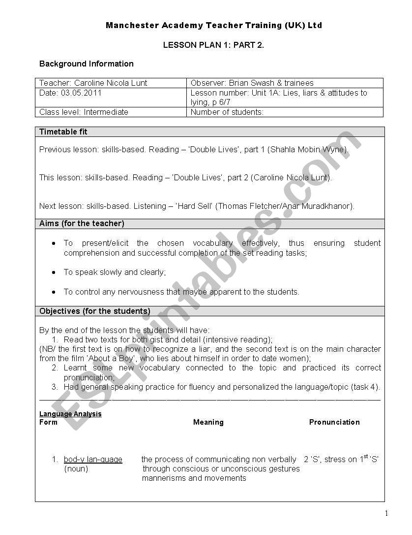 esl celta one  worksheet