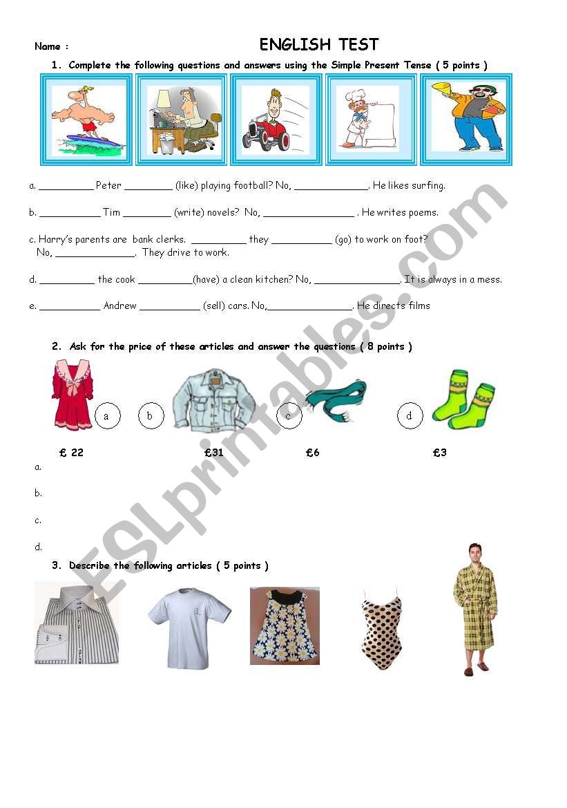 TEST SHOPPING SIMPLE PRESENT worksheet