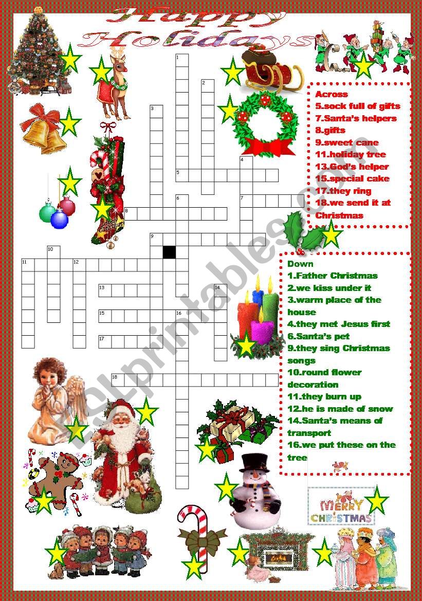 Christmas crossword worksheet