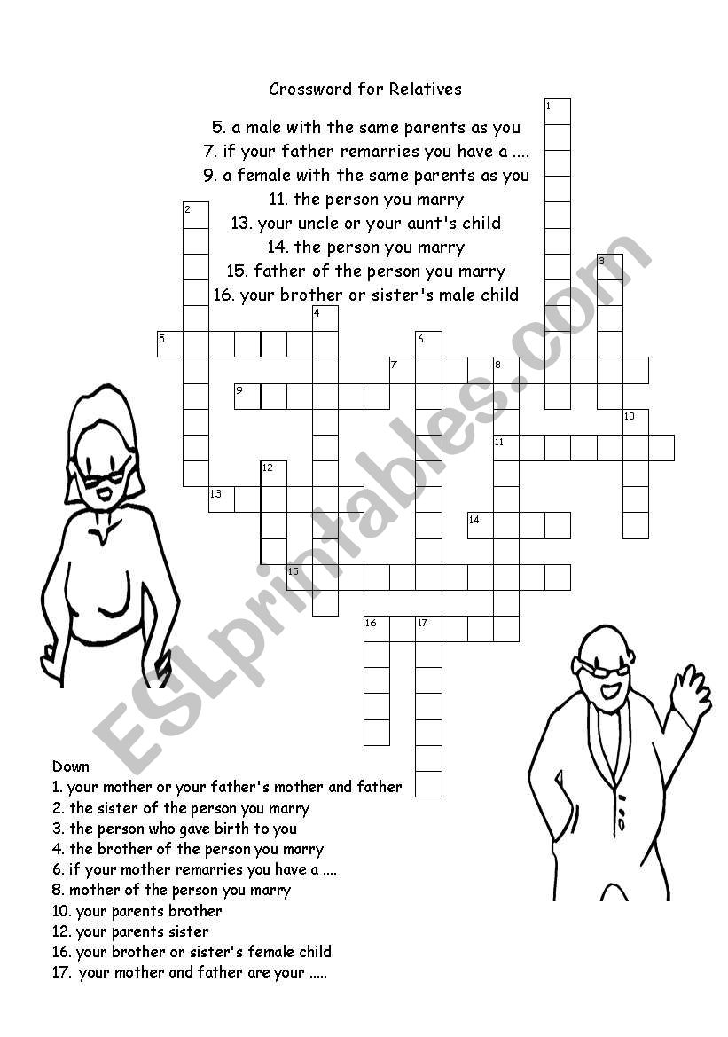 Crossword for Relatives worksheet