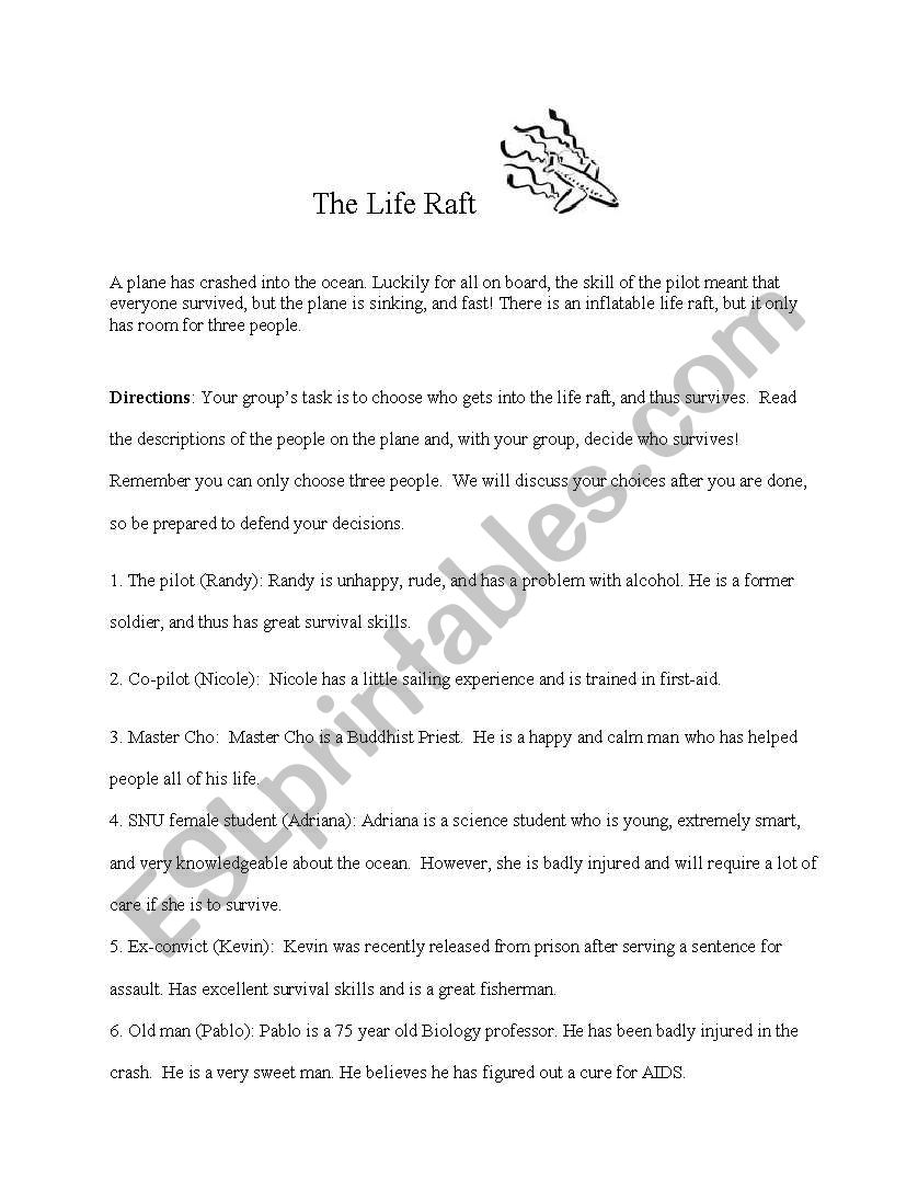 The Life Raft worksheet