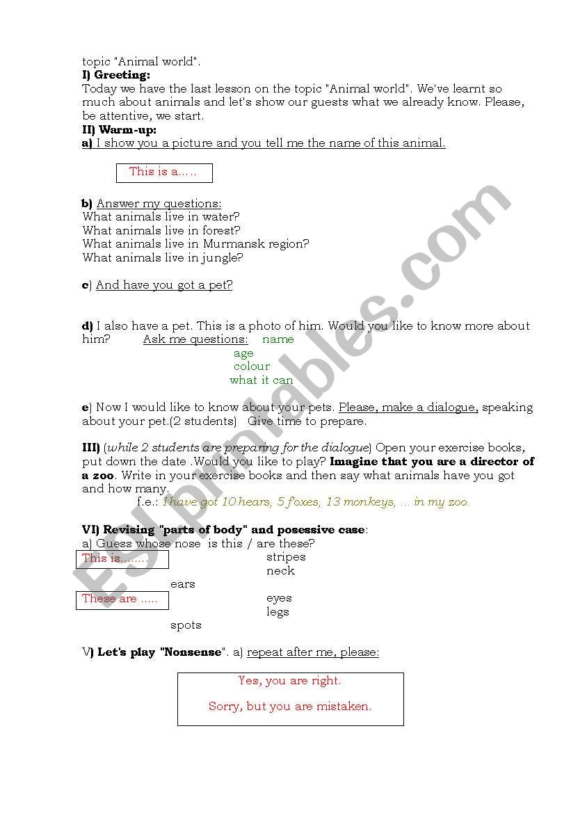 Animal world lesson plan worksheet