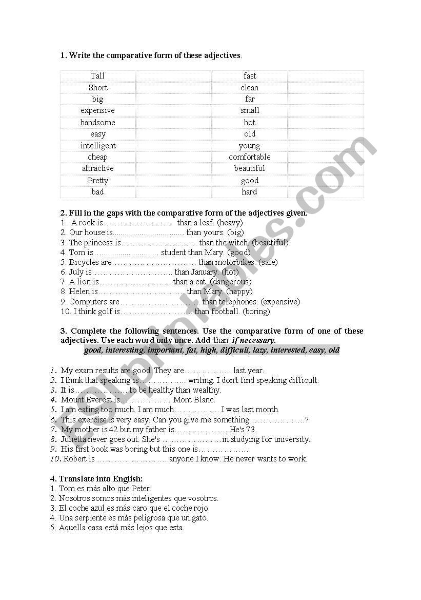 comparatives superlatives worksheet