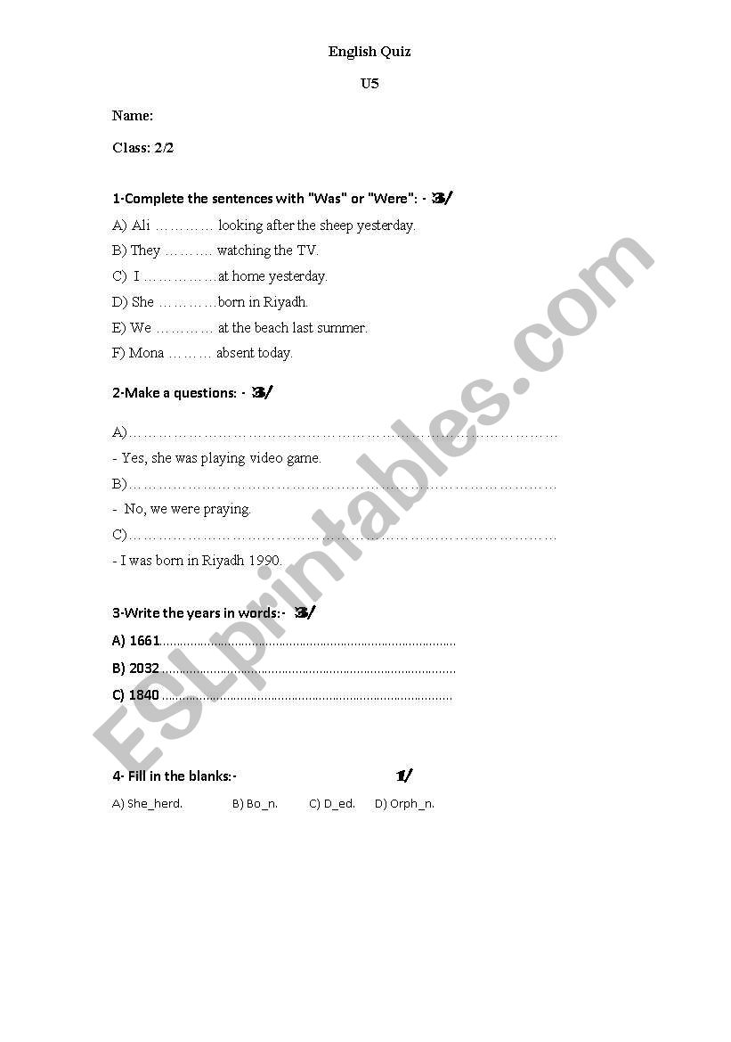 Exam for the past tense 