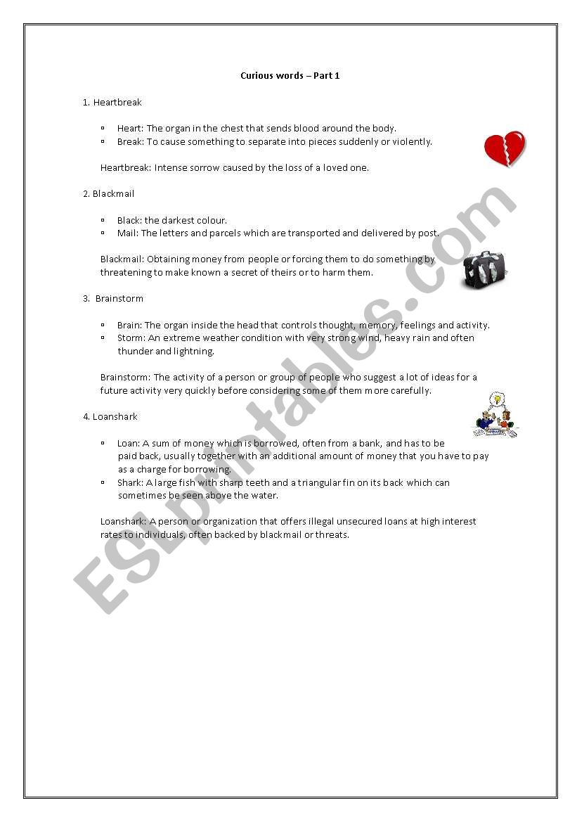 Curious words worksheet