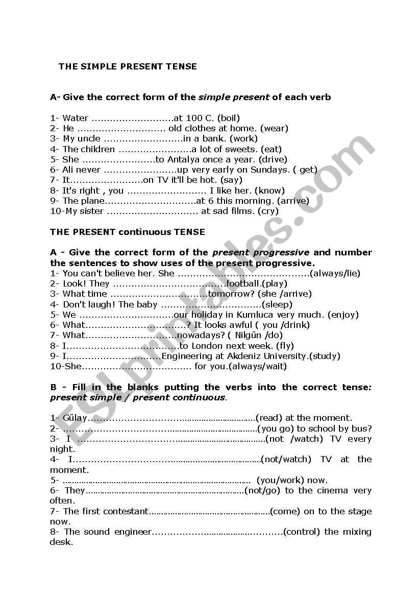 present simple & cont exercises