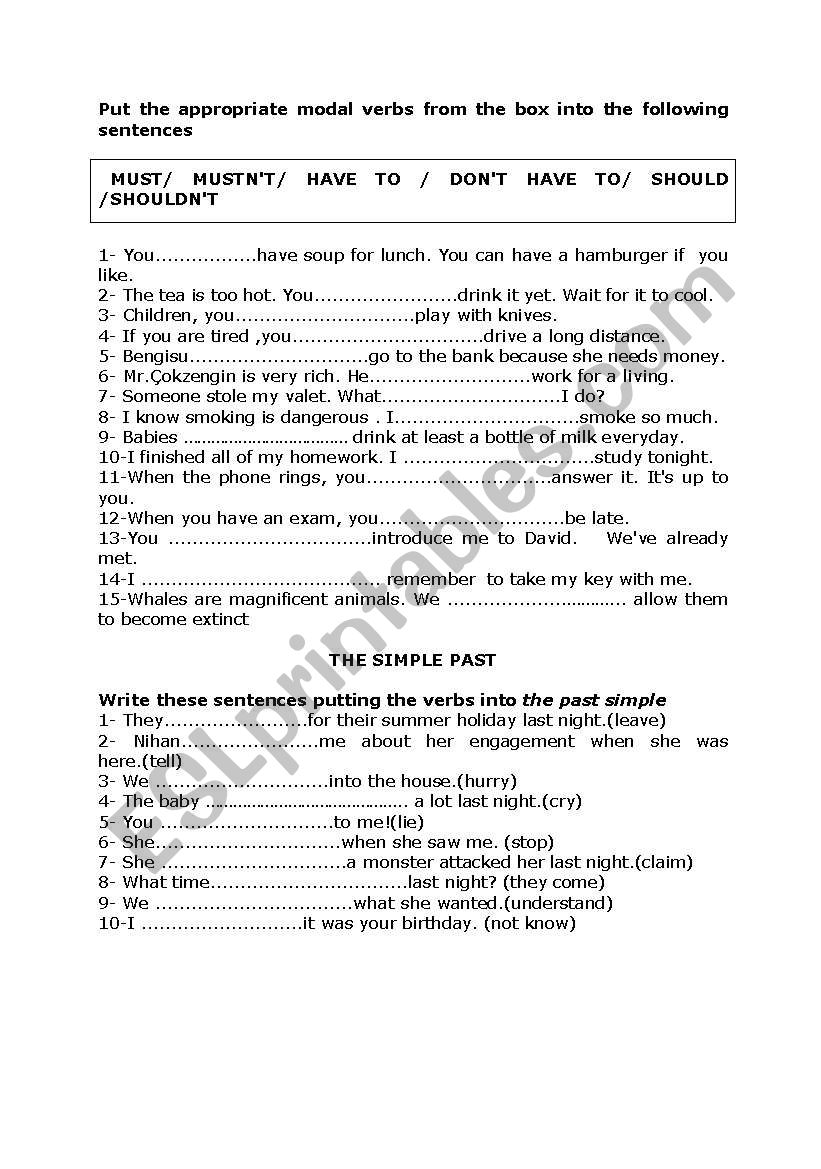 present modals & past simple  worksheet