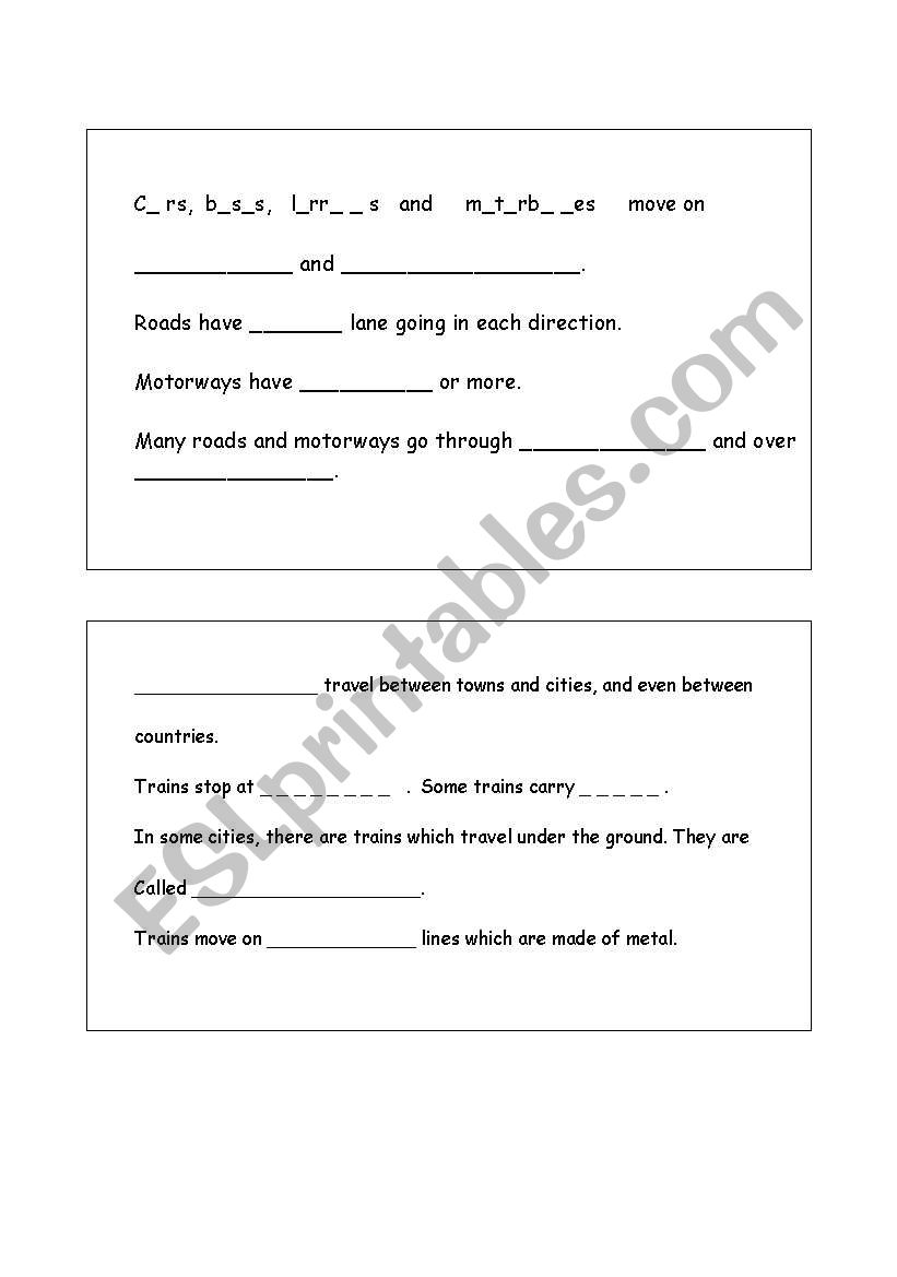 Means of transport worksheet