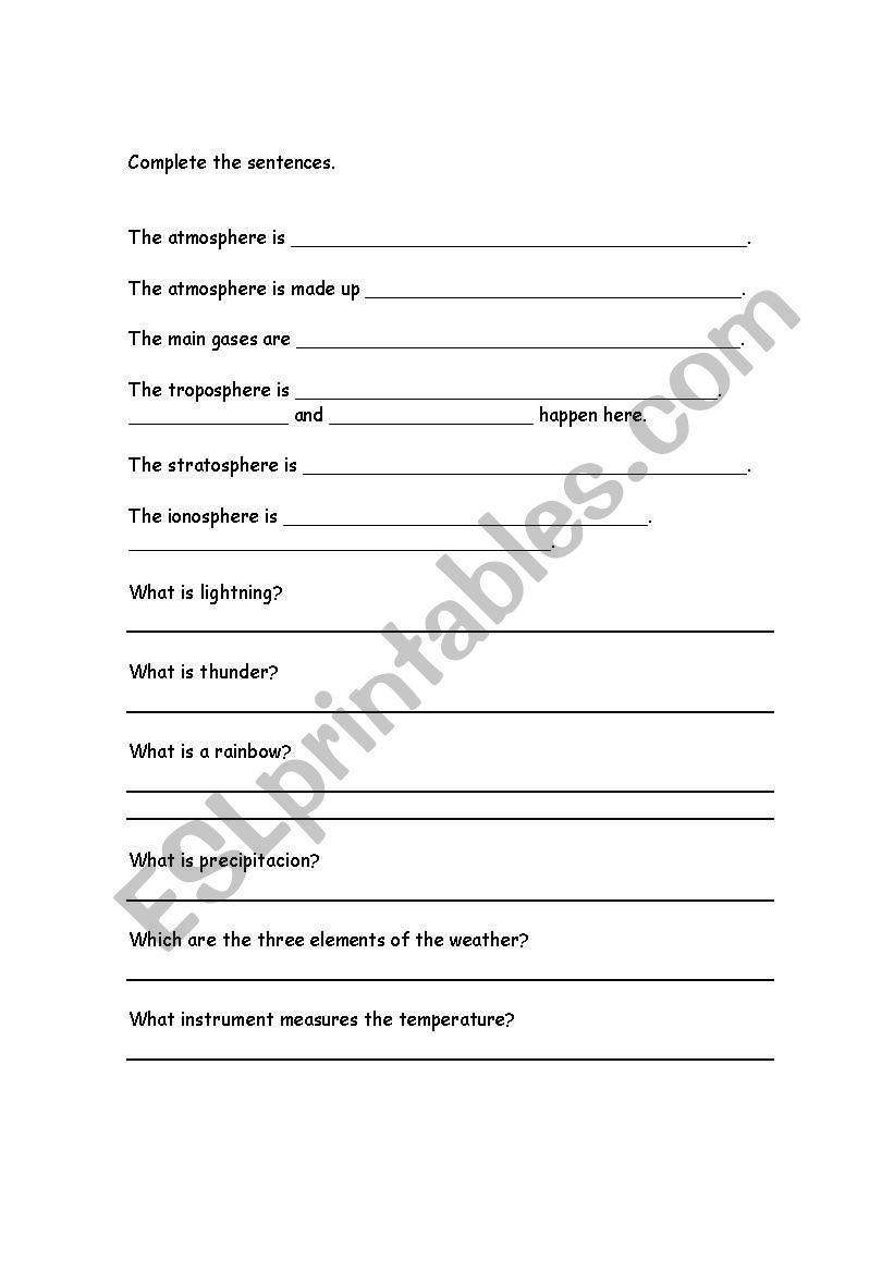 the atmosphere worksheet