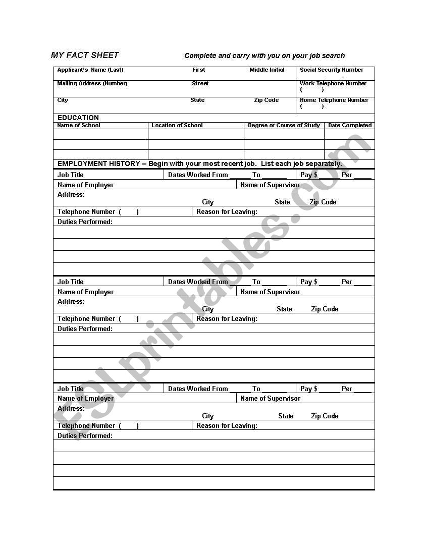 Sample Application worksheet