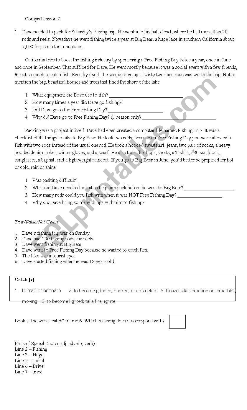 Comprehension exercise worksheet