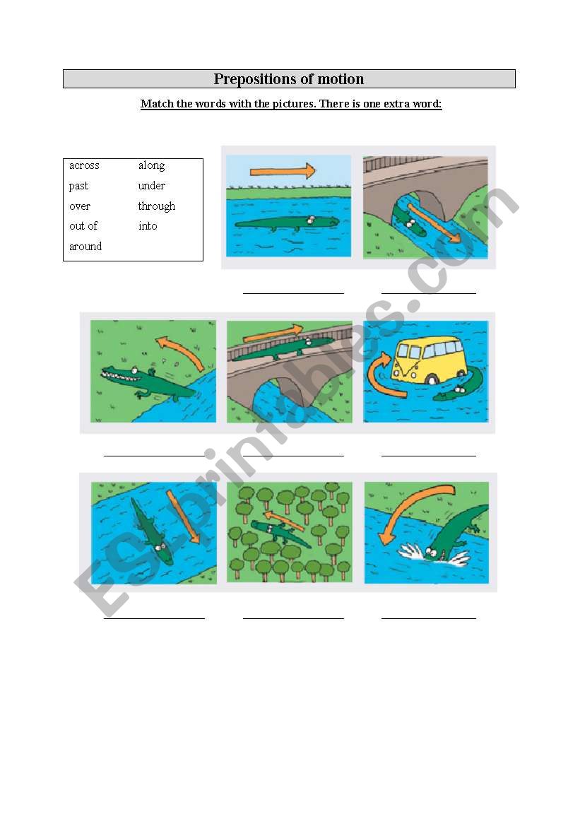 Prepositions of motion worksheet