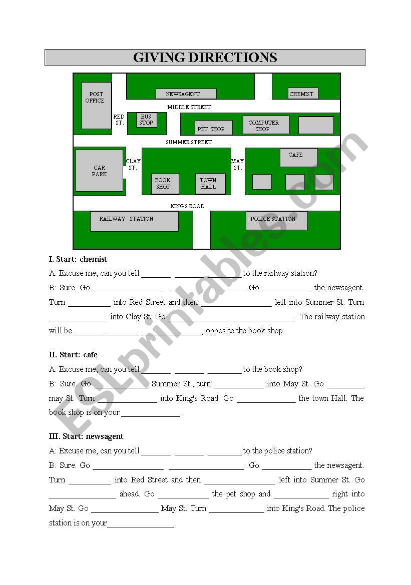 Giving directions worksheet