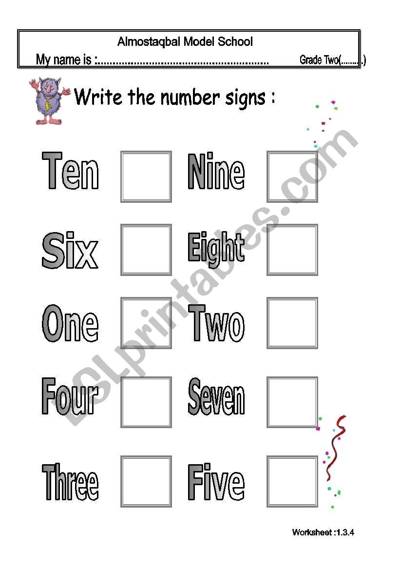 write the number sign worksheet