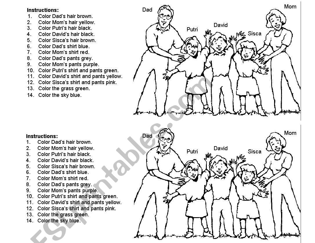 Colour the Family worksheet