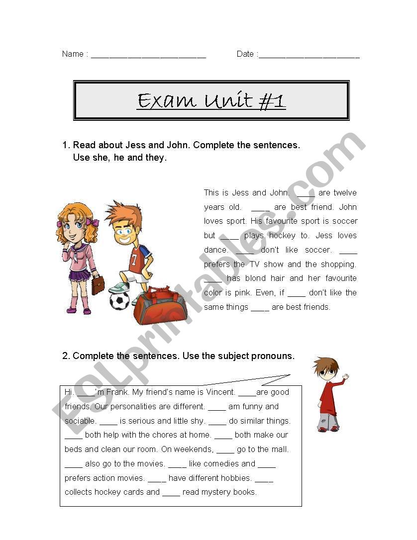 Exercices pronouns worksheet