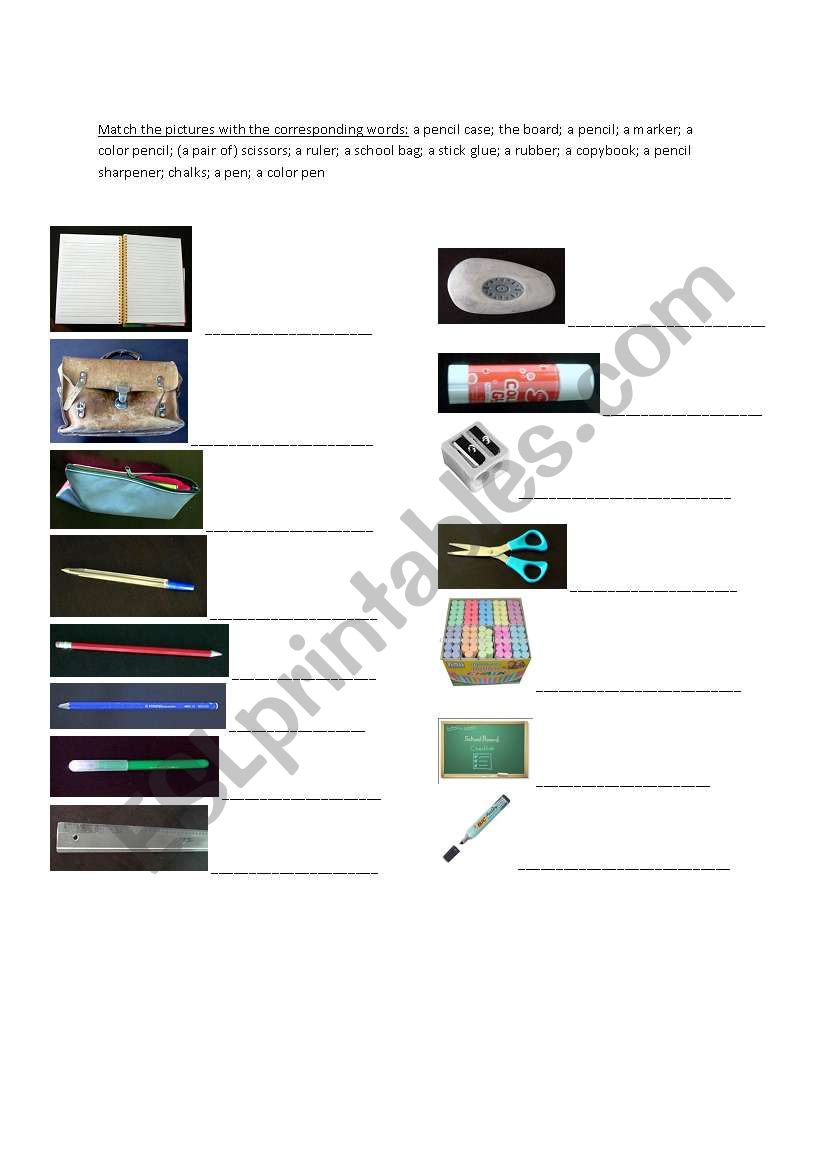 school material worksheet