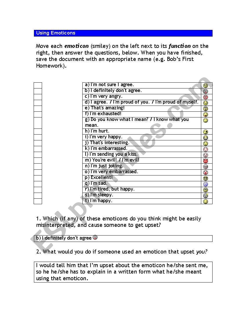 Emoticon Activity  worksheet