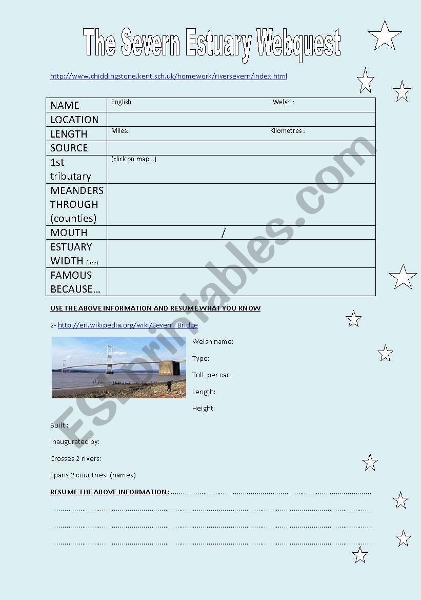 THE RIVER SEVERN WEBQUEST worksheet