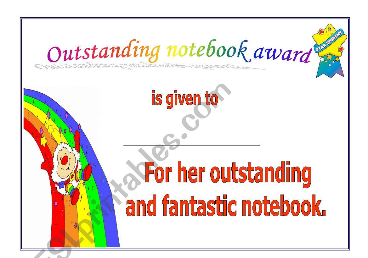 outstanding note book award worksheet