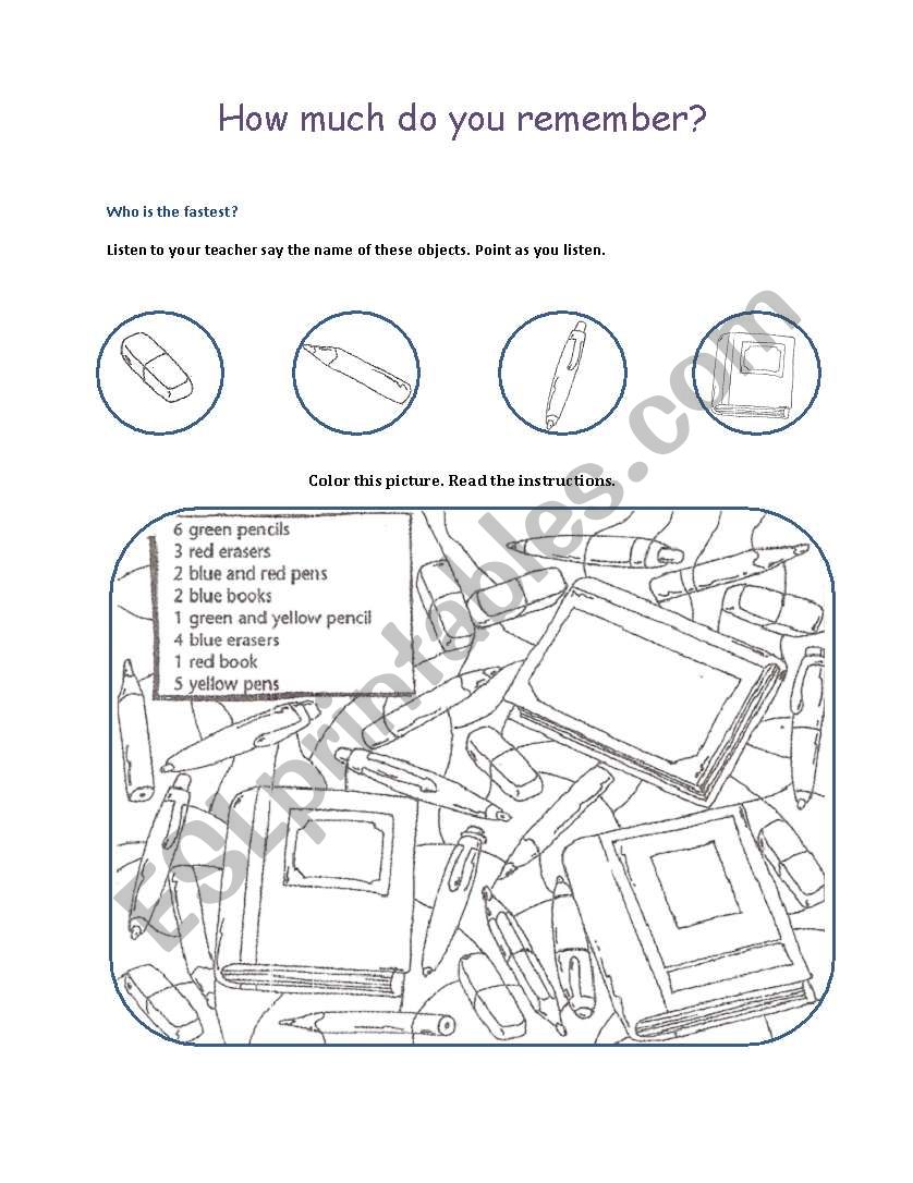 Coloring Classroom Objects worksheet