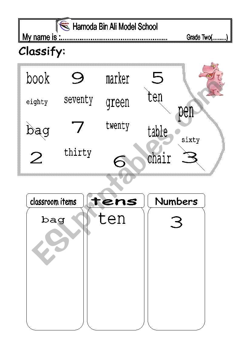 classify items worksheet