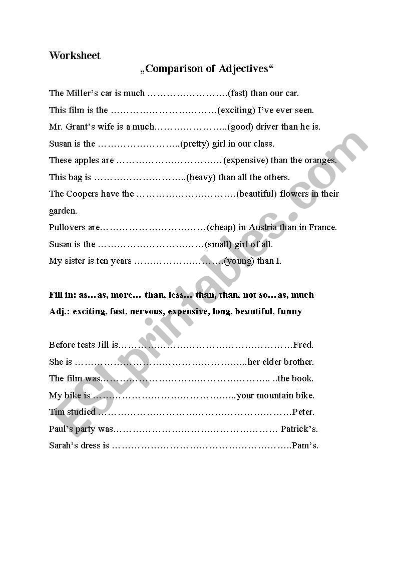 comparison of adjectives worksheet