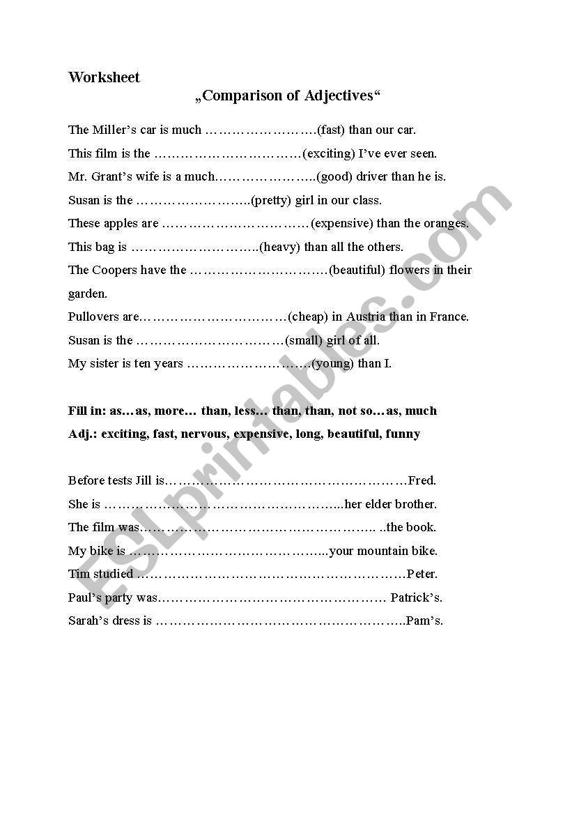 comparison of adjectives worksheet