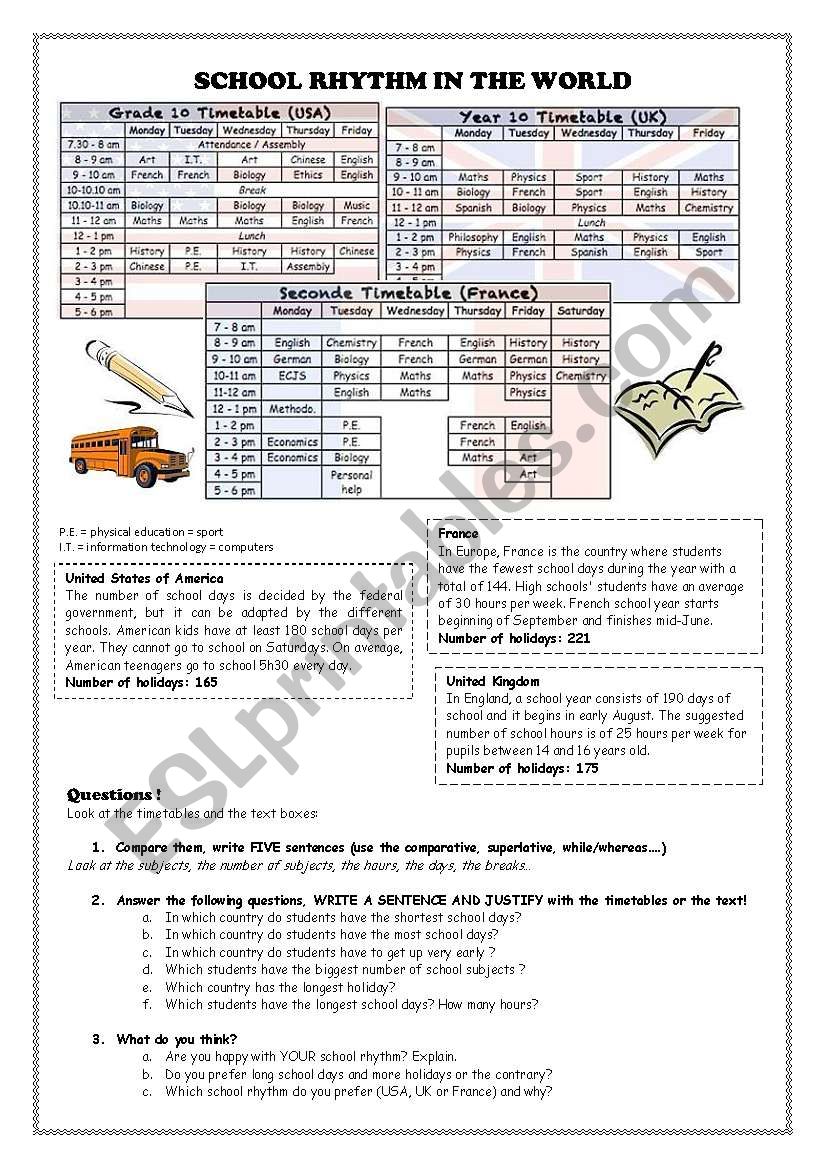 School rhythm in the world worksheet