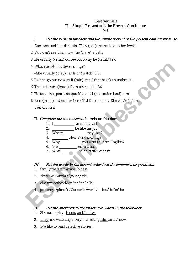 simple continuous worksheet