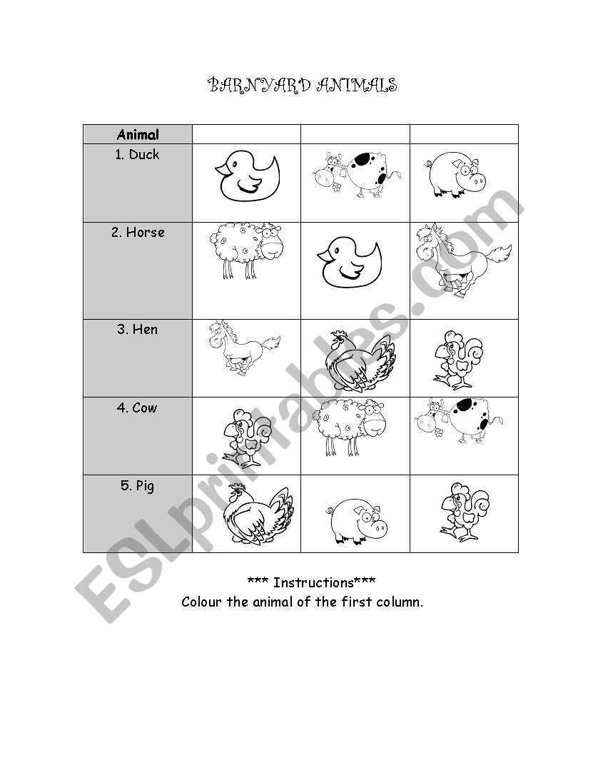 Barnyard Animals worksheet