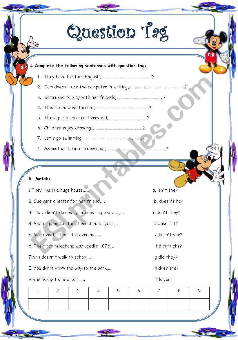 Question Tag worksheet