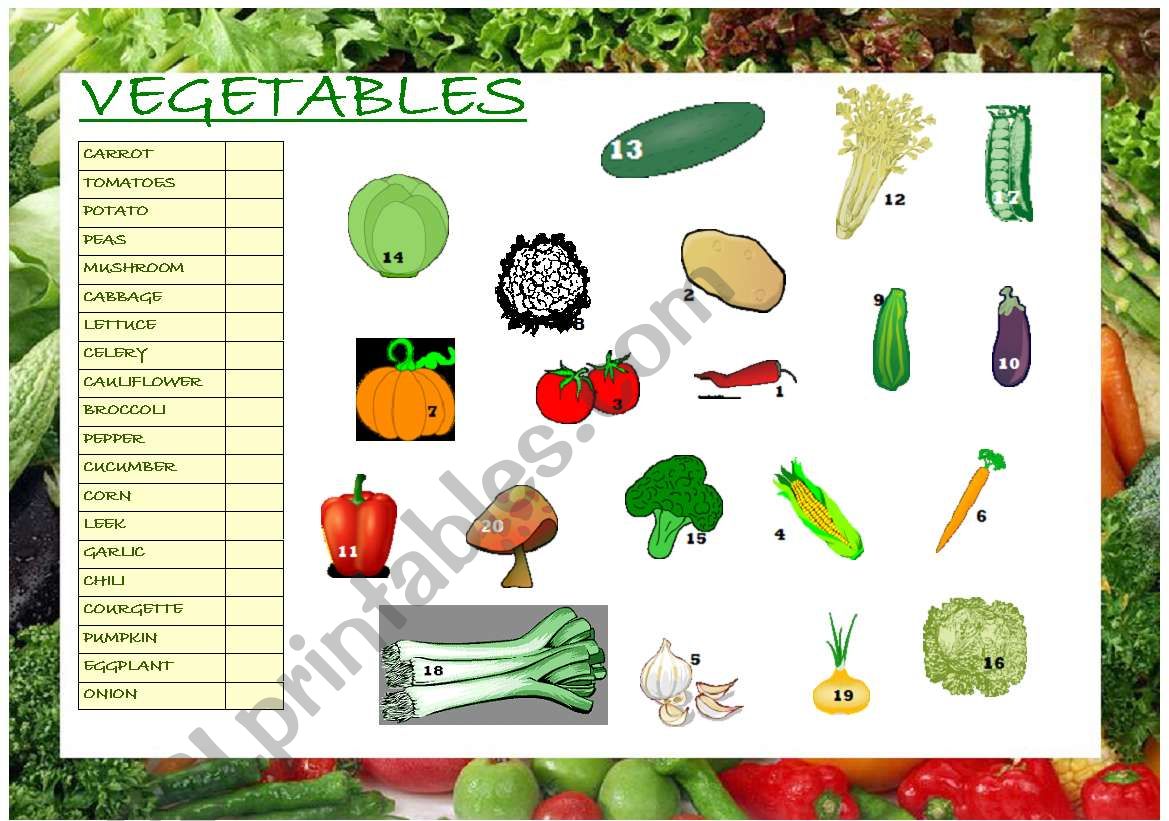 FRUIT AND VEGETABLES worksheet