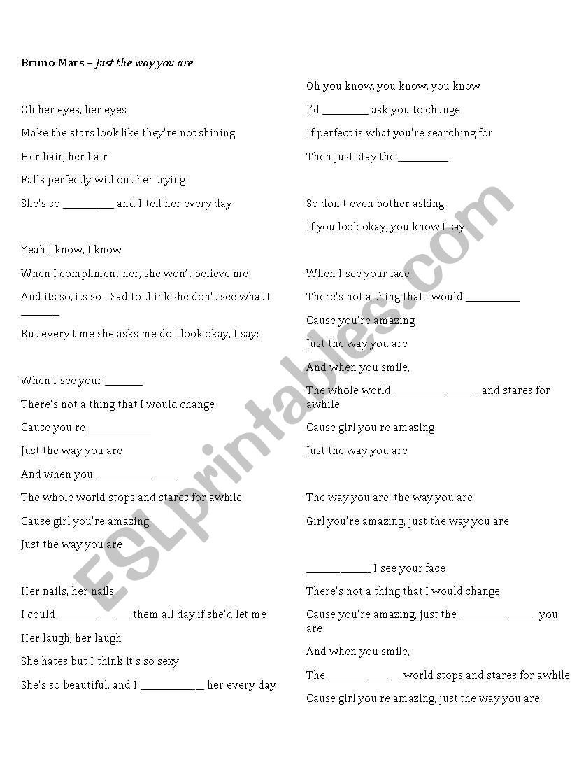 Sony Lyrics - Listening - Bruno Mars Blanks and Vocabulary