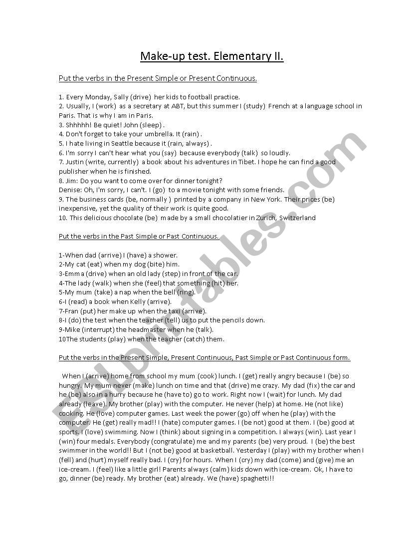 Tenses worksheet