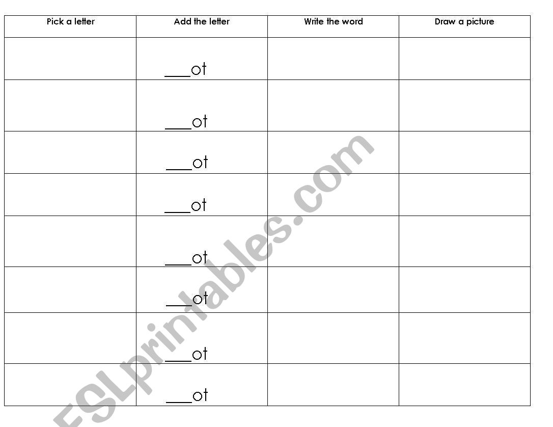 IGHT word family worksheet