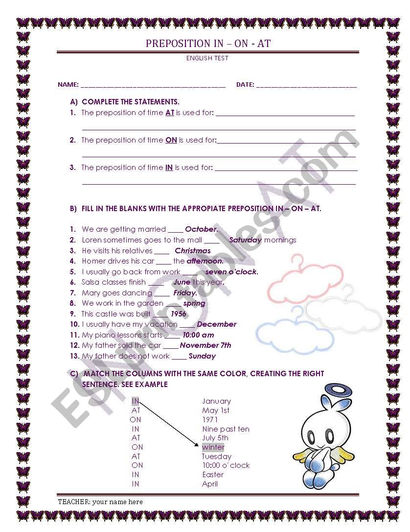 prepositions of place worksheet