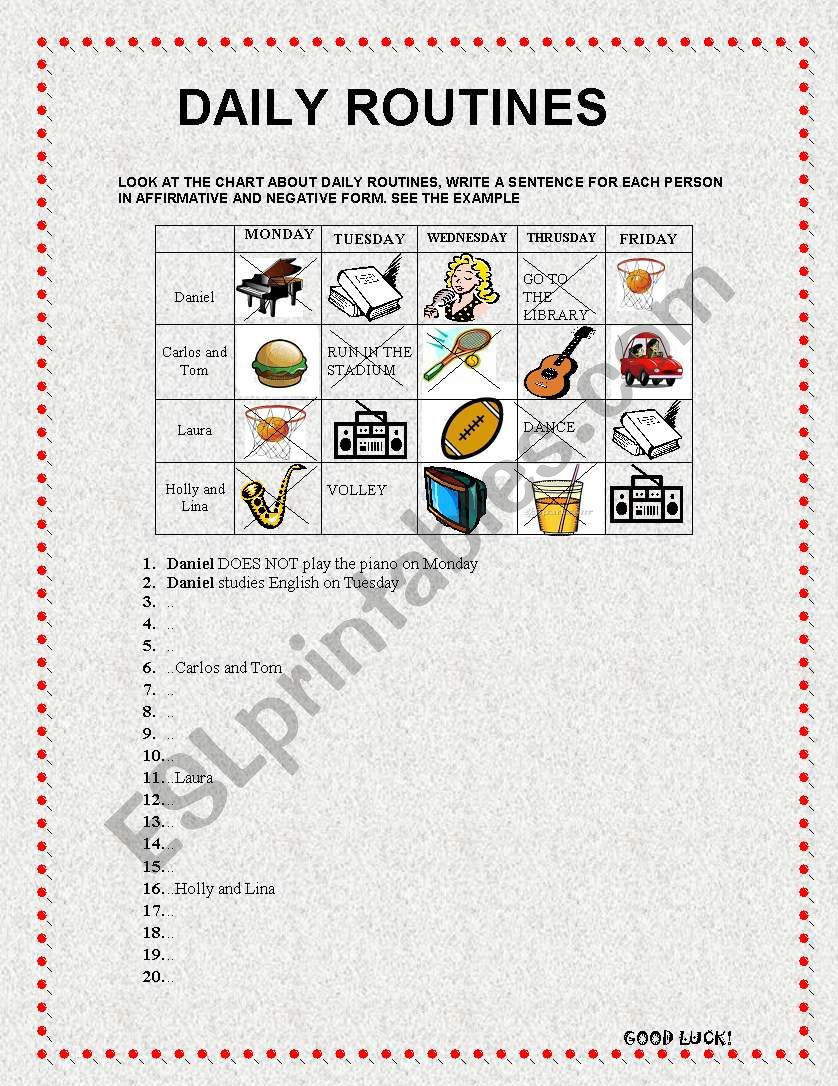 daily routines worksheet