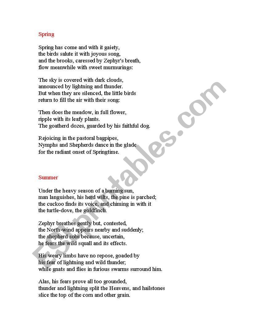 Poem about season in a year worksheet